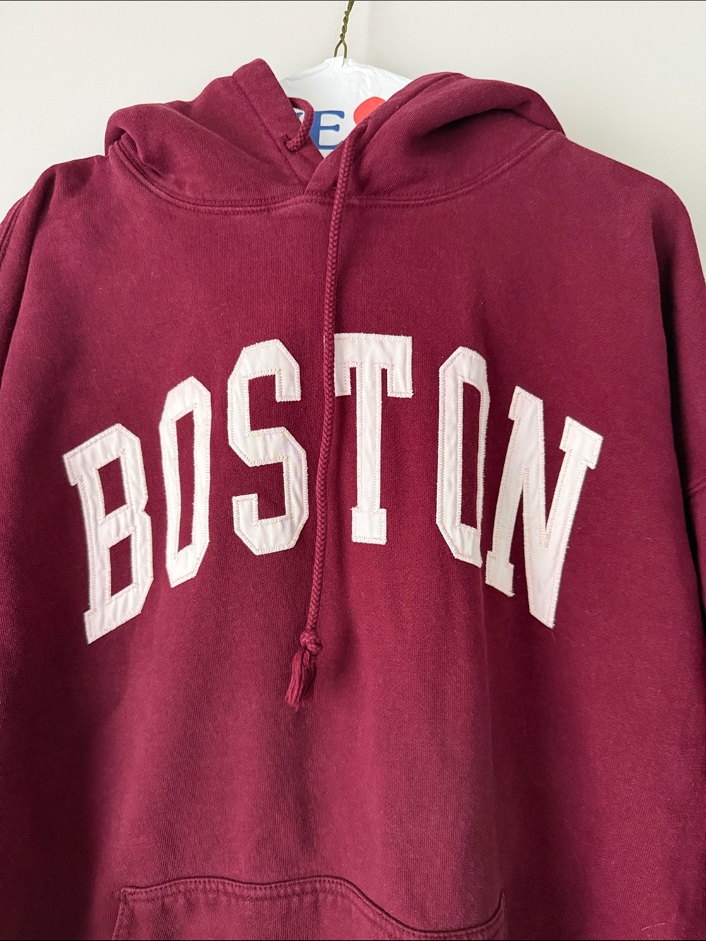 Brandy Melville Maroon Hoodie with White Boston Applique